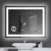 LED wall-mounted makeup mirror with lights - suitable for wall-mounted large makeup tables. Features intelligent touch buttons, anti-fog, water resistance, adjustable dimming, color adjustment, and magnifying glass function.