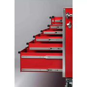 View 72-Inch W x 24-Inch D 15-Drawer Mobile Workbench with Stainless Steel Top and Dual Locks, Red image 6