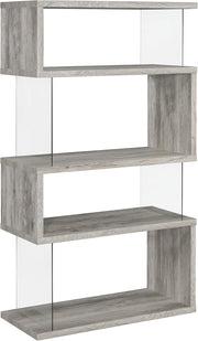 View Home products company Amelier 63-inch 4-layer glass panel bookshelf in brown pine color image 3