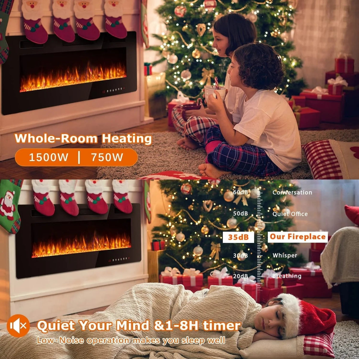 30-72 Inch Ultra-Thin Electric Fireplace, Linear Recessed Wall Mounted Fireplace with Remote Control