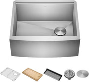 View 33-inch country-style workstation with built-in sink, dish drying rack, and stainless steel kitchen sink image 4