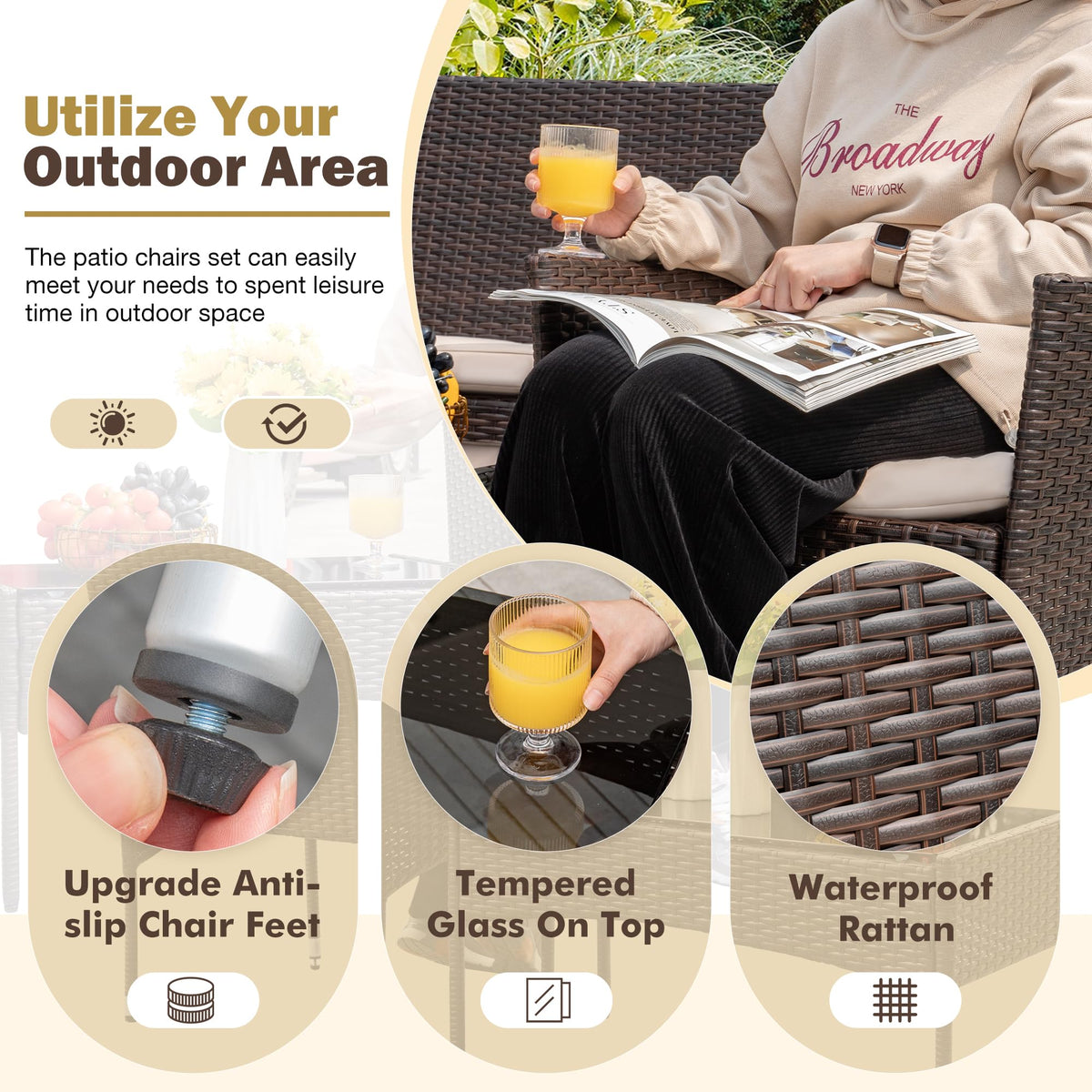 4-Piece Outdoor Patio Furniture Set, Rattan Wicker Chairs and Outdoor Seating Set