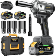 View Cordless Impact Wrench, 1200Nm(900ft-lbs) High Torque 1/2'' Impact Wrench, 21V Brushless Electric Impact Gun with 2Pcs 4.0Ah Batteries, 1 Hour Fast Charger, 5 Sockets, Power Impact Driver for Car Home image 1