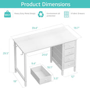 View 40 Inch Small White Desk with Fabric Drawers, Compact Computer Writing Desk for Home Office, Bedroom and Study image 3