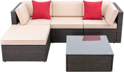 View Devoko 5 Pieces Patio Furniture Sets All Weather Outdoor Sectional Patio Sofa Manual Weaving Wicker Rattan Patio Seating Sofas with Cushion and Glass Table(Beige) image 1