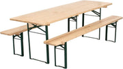 View METRO Professional Bierzeltgarnitur, 3-TLG. Gartenmöbel Set, 1 Bier-Tisch 220 x 70 cm, 2 Bierbänke 220 x 25 cm, Klappbar, Naturbraun/Grün image 1