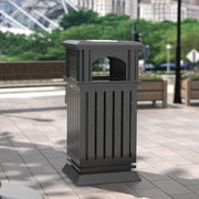 View Outdoor trash bin top tray matte black stainless steel commercial waste storage box with lock cover. Heavy-duty industrial garden garage garbage container, dimensions: 35.5 * 15.8 * 15.8 inches. image 2