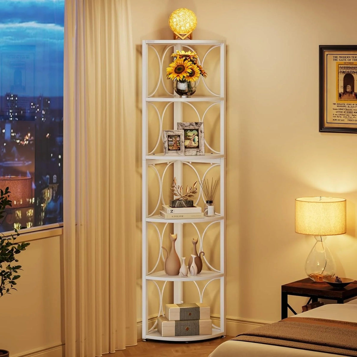 67 Inch Tall Corner Shelf, Freestanding Corner Bookshelf and Storage Shelving Unit