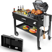 View Foldable barbecue table cart, black stone portable frying pan, Weber, Onni pizza oven - Portable outdoor barbecue preparation table, equipped with a bag, very suitable for camping and tailgate events. image 1