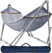 View Double hammock with frame, with a load capacity of 650 pounds, double hammock with support rods, made of high-quality 201 stainless steel, assembled in 30 seconds, sturdy and flexible portable hammock frame, suitable for outdoor and indoor use, black image 4