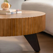 View 35" Contemporary Round Coffee Table, Coffee Tables Blending Traditional Decor, Solid Wood Center Table for Living Room, Natural image 4