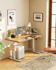 View Height Adjustable Electric Standing Desk, 40 x 24 Inches Sit Stand up Desk, Small Memory Computer Home Office Desk with Two-Piece Desktop (Light Vintage Brown) image 3