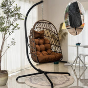 View Indoor and outdoor egg-shaped rocking chairs with frames and covers, garden rattan hanging chairs, capacity 450 pounds, with UV-protective cushions, suitable for bedrooms, outdoor balconies, courtyards or living rooms (dark gray) image 1