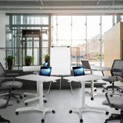 View Portable laptop desk cart (3 feet 8 inches) - Mobile rolling desk - Computer projector cart - Adjustable height foldable mobile folding table - White mobile frame with brake wheels image 2