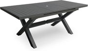 View Extendable Patio Dining Table for 6-8, 63''-83'' Outdoor Aluminum Table w/Umbrella Hole, Rectangle Slatted Tabletop, Metal X-Trestle for Meals Garden Deck Backyard Gathering Party - Light Brown image 3