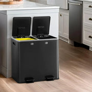 View CAPHAUS Dual Trash Can with Double Lid, Trash and Recycle Bins Combo, Hands-free Stainless-Steel Garbage Can for Kitchen, with 2 Compartment, Hinged Lid, Odor Filters, Handles, 25L 25L, 2 x 6.6 Gallon image 3