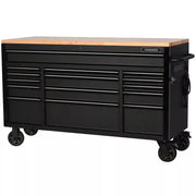 View 61-Inch W x 23-Inch D 15-Drawer Mobile Workbench with Solid Wood Top image 1