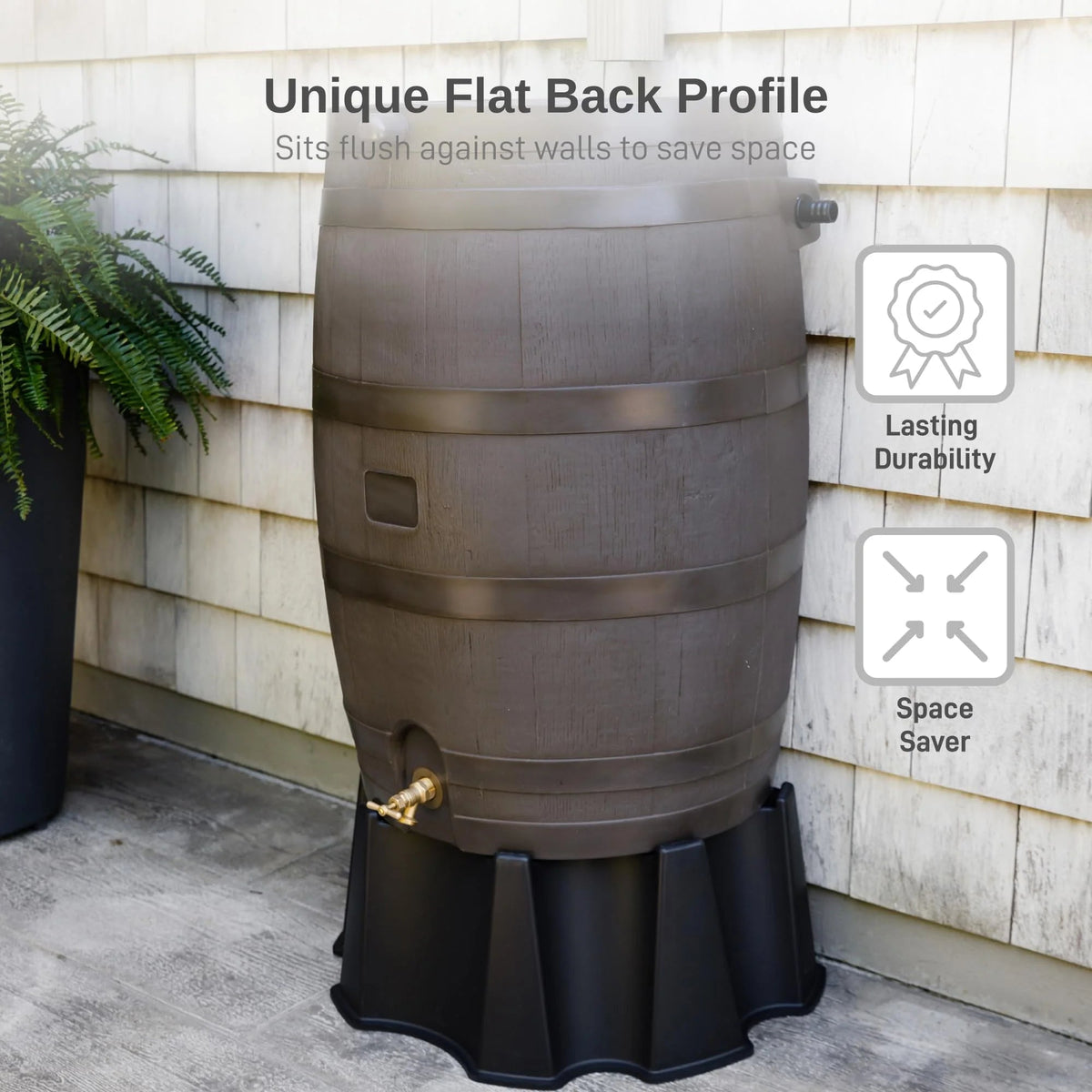 50 Gallon Rain Barrel with Brass Spigot, Walnut Rainwater Collection Barrel for Garden and Outdoor Use
