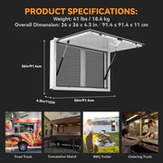 View Concession Window 36W x 36H Aluminum Alloy Food Truck Service Window with Sliding Screens & Awning Door, Hydraulic Lift, Locking Mechanism, Versatile for Catering image 3