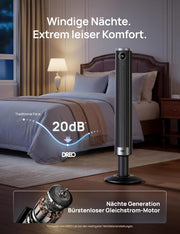 View DREO Smart 102–114cm Turmventilator fürs Schlafzimmer, Höhenverstellbar, 8.4m/s, DC-Motor, 9 Stufen, 4 Modi, 90°-Oszillation, Standventilator, 20dB image 5