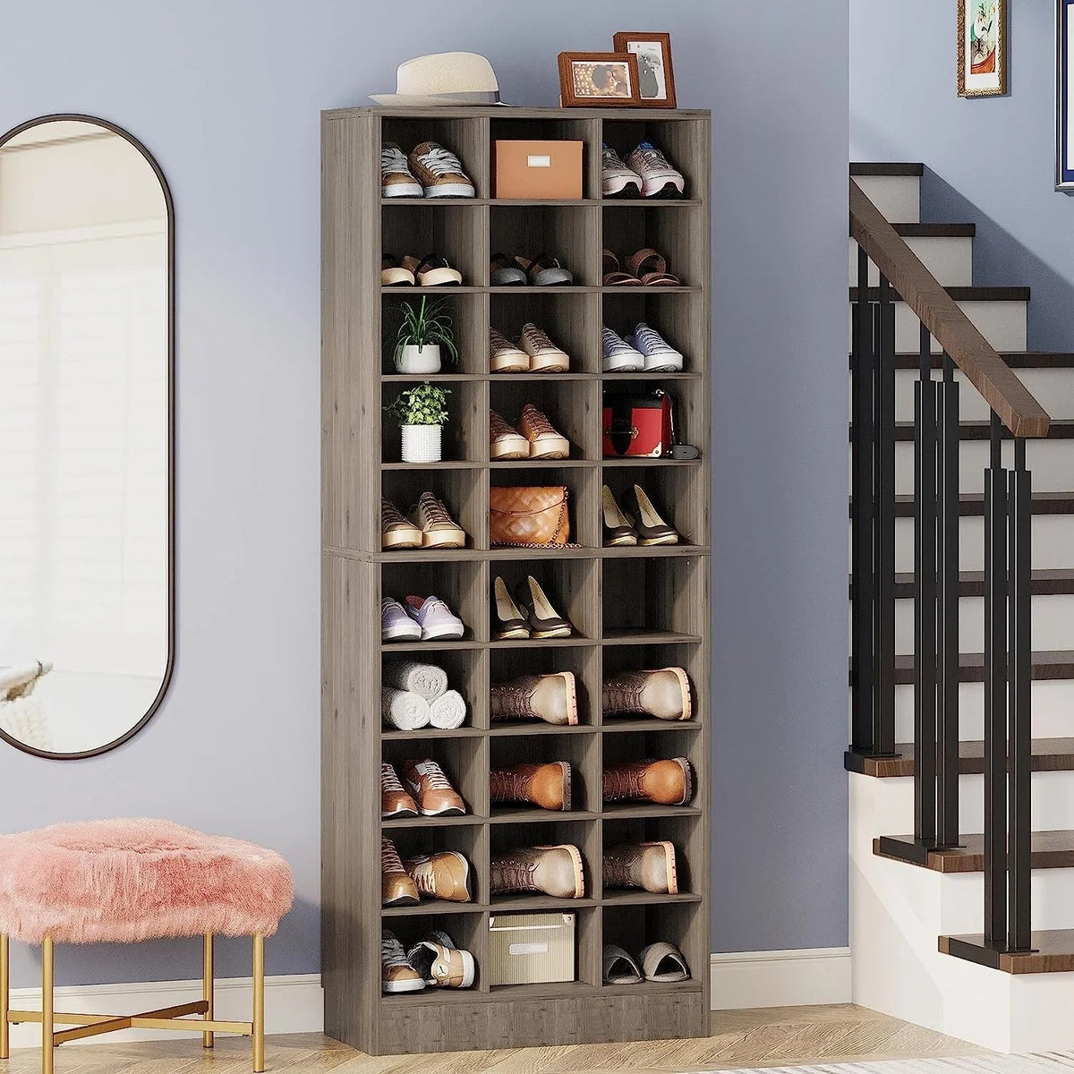 10-Tier Tall Shoe Cabinet, 30-Pair White Wood Shoe Storage Rack for Entryway and Closet