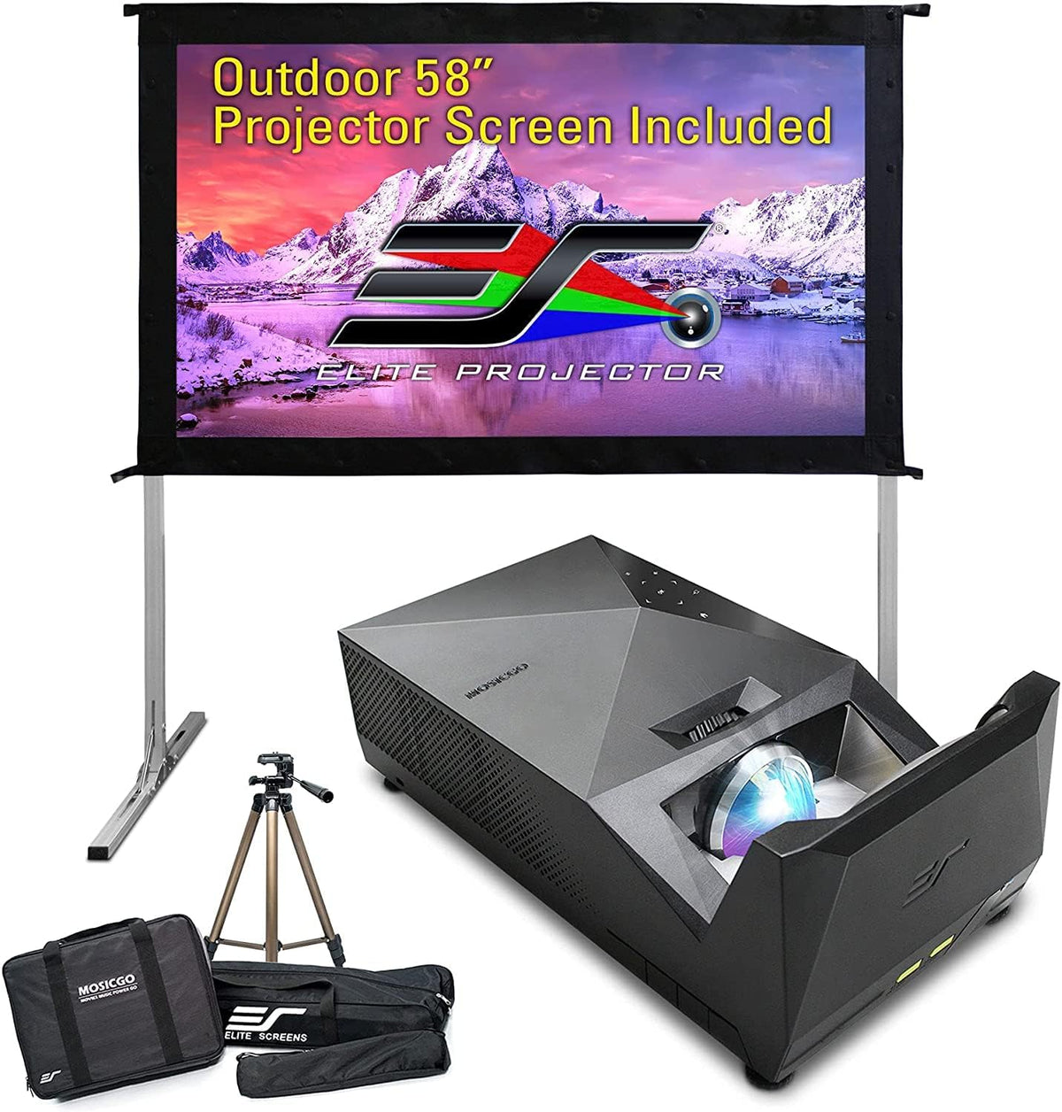 Projector ultra-short focal length portable outdoor family courtyard movie night projector, waterproof projector, 1080p resolution, 1500 lumens, supports Bluetooth and built-in battery, compatible with iOS TV platform