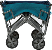View A foldable double-layer outdoor multi-functional truck, equipped with a long lower shelf, in blue-green color. image 3