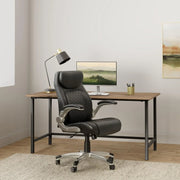 View Ergonomic elastic polyurethane leather office chair, high-back modern executive office chair, equipped with 5 adjustable lumbar support cushions, tilting function, and reversible armrests. It is a comfortable home office computer desk chair, in black image 4