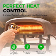 View Outdoor pizza oven, equipped with 360-degree rotating pizza stone | Adjustable temperature control | Includes pizza shovel, pizza knife, stone, lid and hose | Can bake a 12-inch pizza in 60 seconds | 32.9 x 16.1 x 12.4 inches image 2