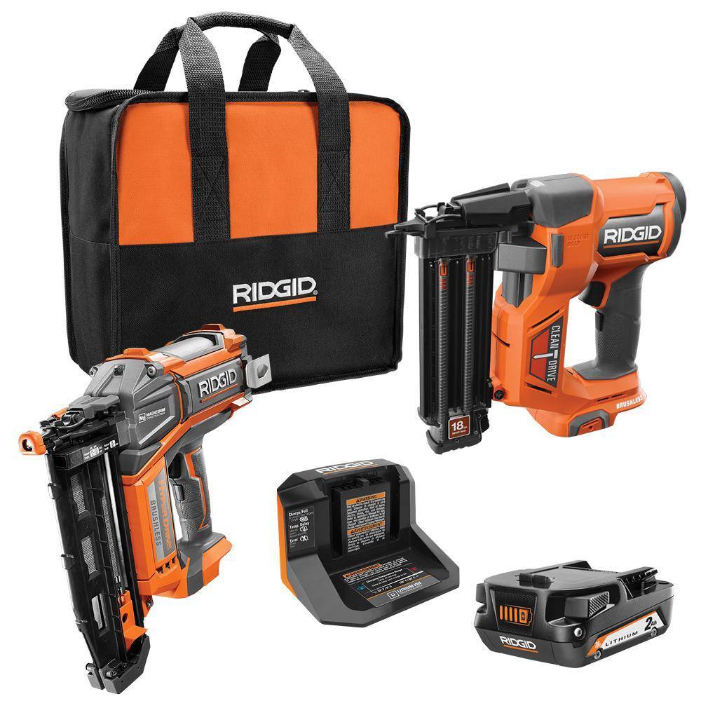 18V Brushless Cordless Nailer Combo Kit with Brad and Finish Nailers, Battery and Charger