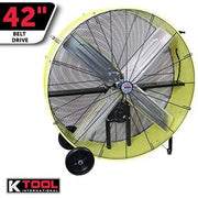 View K Tool International 42′′ Belt Drive Drum Fan; Industrial, Garage, Shop, High Speed 2-Speed, Durable, Cut-Off Protection, Easy Mobility Rubber Wheels; SAFETY YELLOW KTI77743 image 2