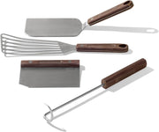 View 4-piece frying pan set - includes frying pan spatula, workbench scraper, fish spatula and pigtail flipper - brown linen micro-carbon fiber handle image 2