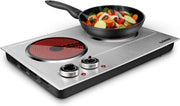View Hot Plate,1800W Ceramic Electric Hot Plate for Cooking, Dual Control Infrared Cooktop, Portable Countertop Burner, Glass Plate Electric Cooktop, Silver, Stainless Steel image 1