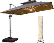 View A 10-foot by 10-foot square cantilevered sunshade, equipped with a cross base and canopy, is included - a large heavy-duty outdoor sunshade, 360° rotating offset type, suitable for use in courtyards, backyard of swimming pools, terraces or gardens, i image 1