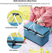 View Folding Insulated Cooler Picnic Basket Portable Insulated Lunch Bag Large Lunch Bag with Aluminium Handles for Office Camping Hiking Outdoor Picnic image 2