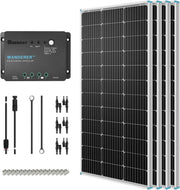 View 400 Watt 12 Volt Premium 4 Pcs 100W Panel 40A MPPT Charge Controller Bluetooth Module Fuse Mounting Z Brackets Adaptor Kit Tray Cables Set, 400W, Grid 12V Solar Power System image 2