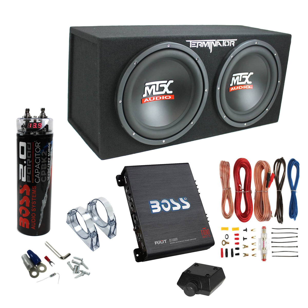 1200W Dual Car Subwoofers with 1100W Amplifier and Capacitor
