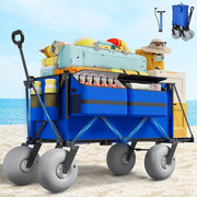 View Beach Wagon with Big Wheels for Sand - 450lbs Load Heavy Duty Wagons Carts Foldable with 9" All Terrain Inflatable Tires, Collapsible Beach Cart for Grocery Shopping Garden Sports Camping Outdoor image 1