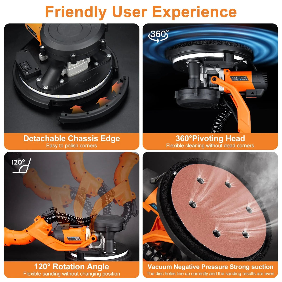1000W Drywall Sander with Vacuum and LED Light, Electric Wall and Ceiling Sander with Dust Collection