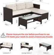 View Outdoor Patio Furniture Sets, Wicker Patio sectional Sets 3-Piece, All Weather Wicker Rattan Patio Seating Sofas with Glass Coffee Table and Cushion (Beige) image 3