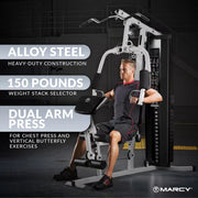 View 150-Lb. Weight Stack Home Gym with Dual-Function Arm Press and Leg Developer, Black/White image 3
