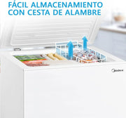 View MIDEA Arcon Congelador Pequeño Horizontal de 99L, Motor Inverter, Control Electrónico de Temperatura, Tecnologia D-TYPE Tube, Cestas con Asa, Easy image 5