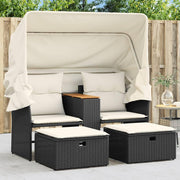 View Multi-functional balcony sofa (for two people, with sunshade) - Black polyester wicker double-seat sofa, with built-in table, stool and washable cushion image 4