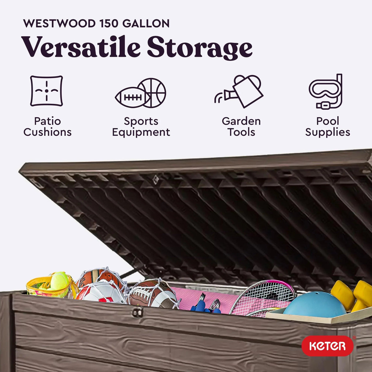 150 Gallon Outdoor Deck Box with Bench Seat, Large Storage Container for Patio, Garden, Yard and Pool Area