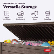 View 150 Gallon Outdoor Deck Box with Bench Seat, Large Storage Container for Patio, Garden, Yard and Pool Area image 4