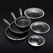 View 6-Piece Hybrid Stainless Steel Pan Set with Glass Lids, 8-Inch, 10-Inch and 12-Inch, Black image 1