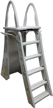 View Confer Plastics 7200 Roll Guard 48" to 56" Adjustable A Frame Safety Ladder for Above Ground Outdoor Patio Swimming Pool Platform Ladder with Step Barrier, Warm Grey… image 2