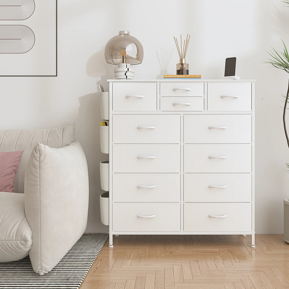 12 Drawer Fabric Dresser, Tall Bedroom Chest of Drawers with Storage