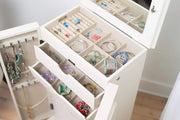 View Hives and Honey Cabby Standing Jewelry Armoire – Fully Locking Wood Jewelry Storage with Mirror, 7 Drawers, Necklace Hooks, and Anti-Tarnish Lining — Turquoise image 4