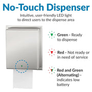 View Automatic roll towel dispenser, semi-integrated design, matte stainless steel material, adjustable sensor, LED light guide, no contact operation, AC adapter/battery power supply, universal roll towel compatibility image 3